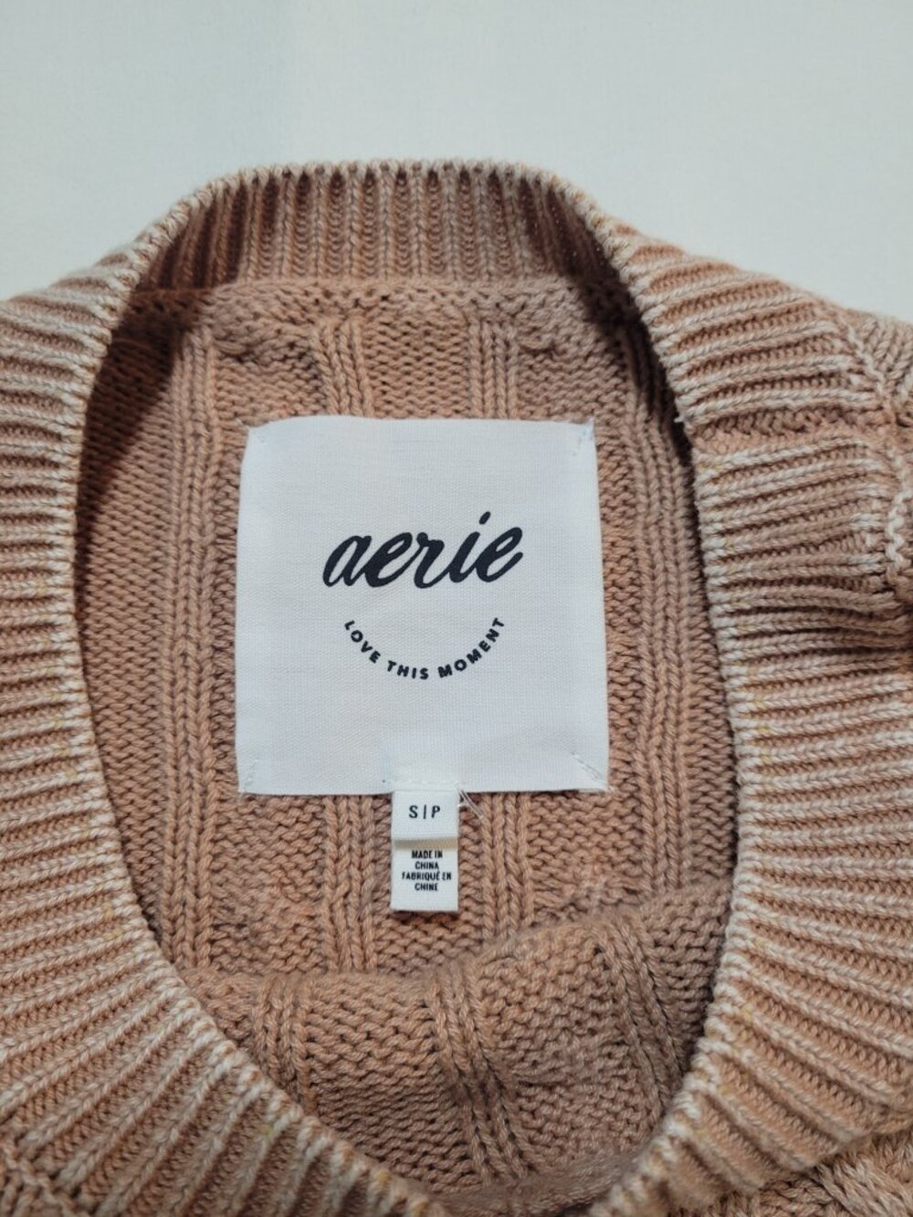 Aerie Cable Knit Cropped Sweater Tan Small Modern Prep NWT Coquette - Picture 4 of 9